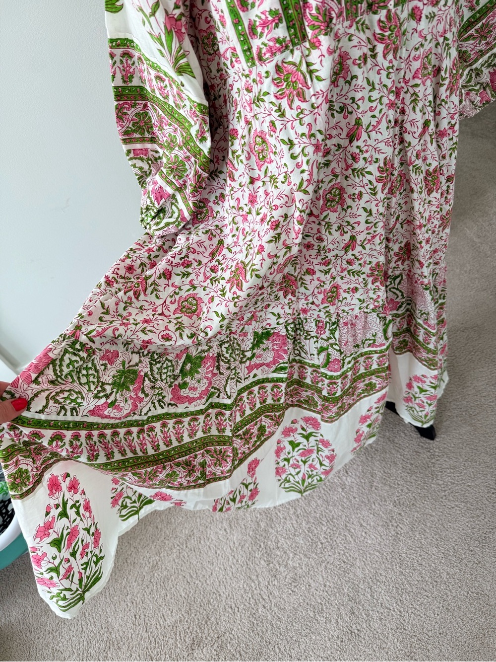 Like New XL Sue Sartor Floral Belted Flounce Midi Dress in Pink & Green - Picture 5 of 13